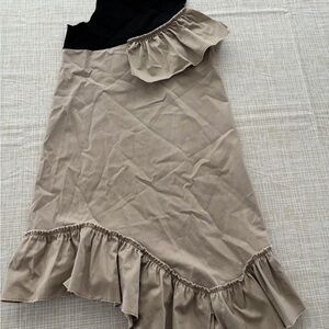 Chic Asymmetrical Black and Tan Kids Dress